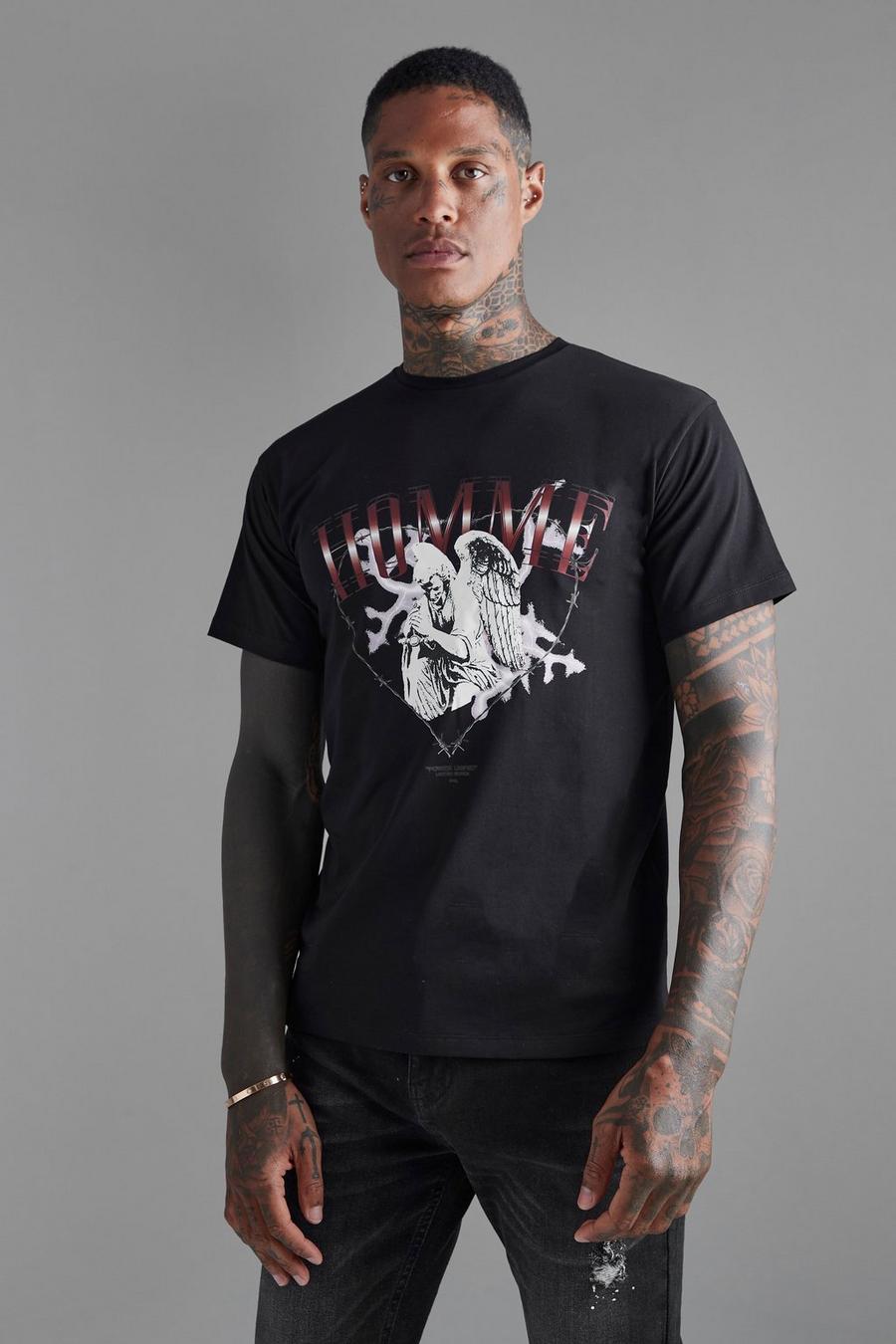 Black Slim Fit Skeleton Heart Graphic T-shirt image number 1