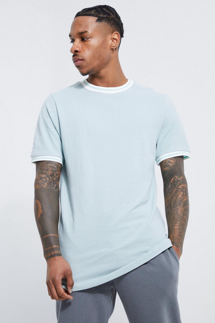 Dusty blue Slim Fit Pique Ringer T Shirt image number 1
