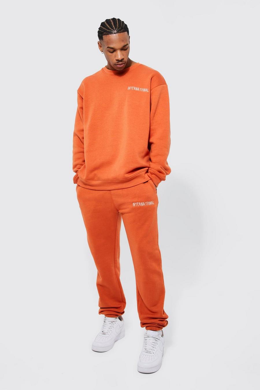 Oversized International Sweatshirt Tracksuit , Burnt orange arancio