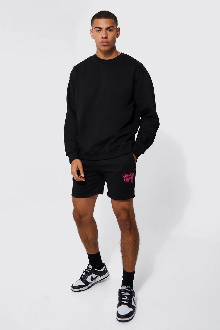 Black Oversized Limited Split Hem Short Sweatshirt Tracksuit