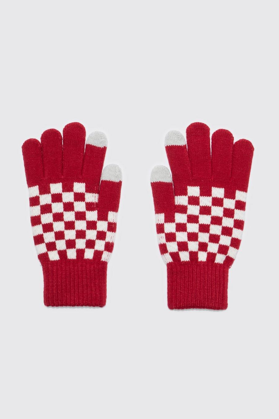Red rojo Checkerboard Touch Screen Gloves image number 1