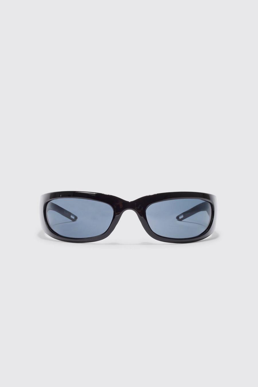 Black Angled Lens Wrap Sunglasses image number 1