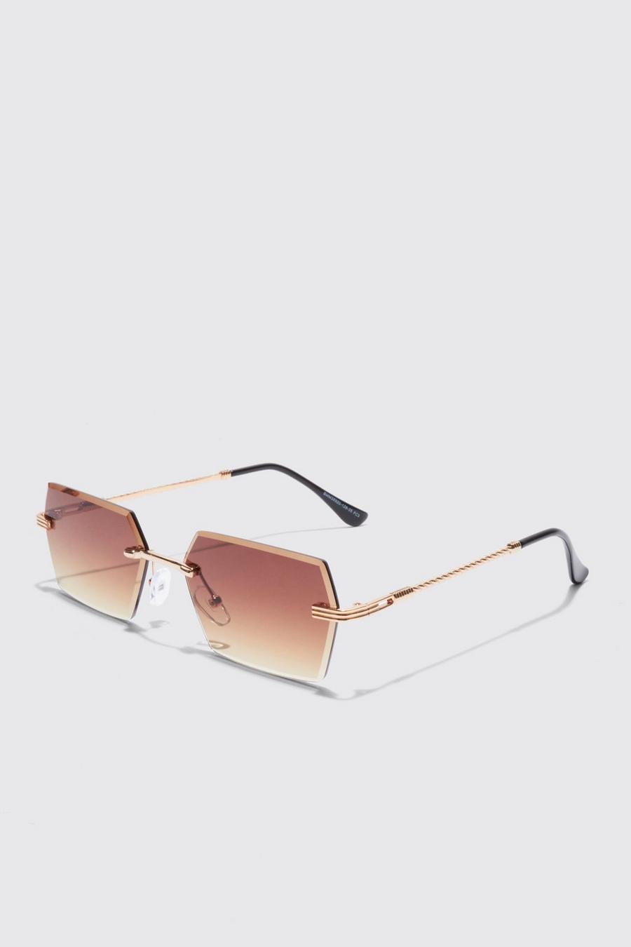 Gold metallic Hexagon Rimless Sunglasses