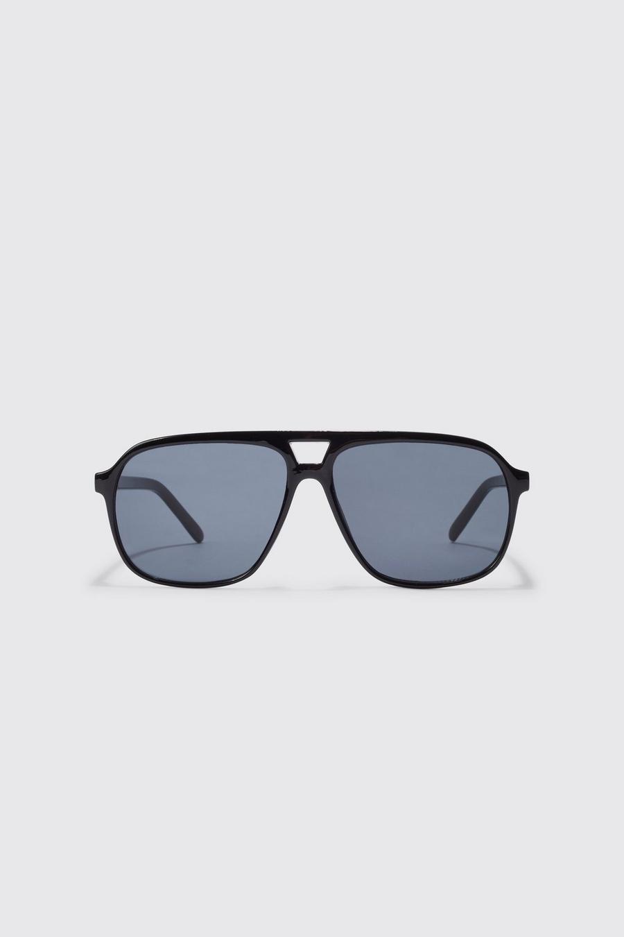 Plastic Aviator Sunglasses, Black negro
