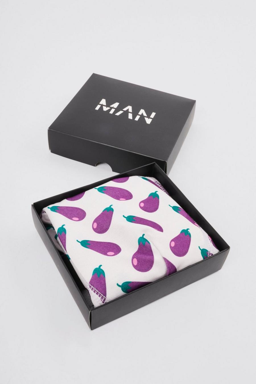 White Aubergine Printed Boxers In Gift Box image number 1