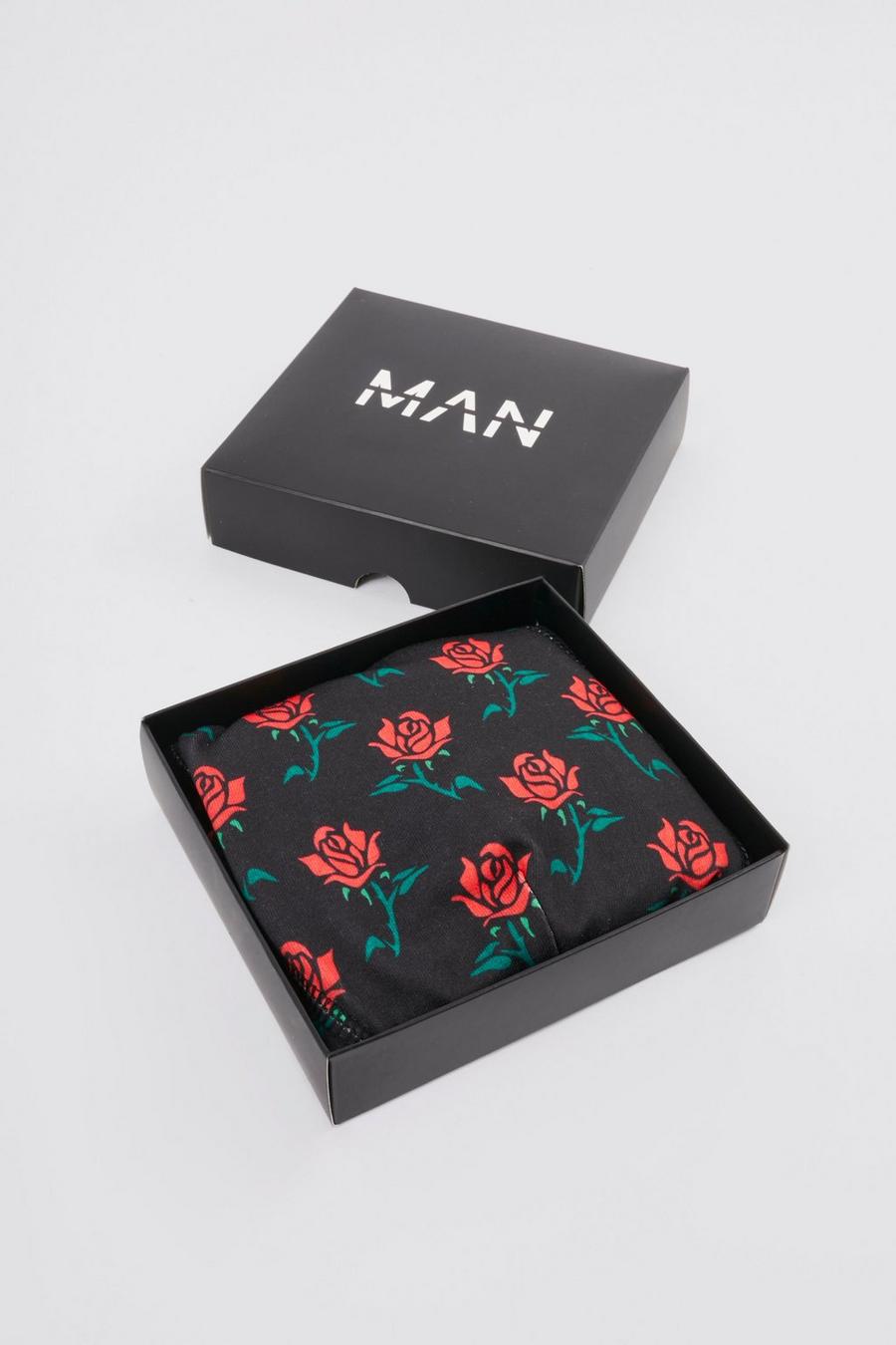 Boxer con stampa di rose con confezione regalo, Black image number 1