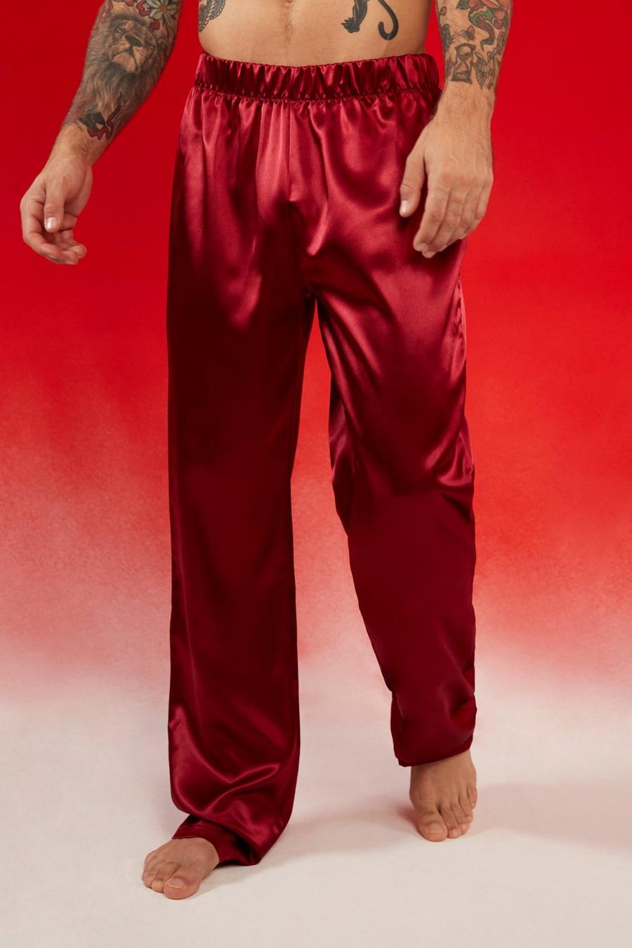 Pantaloni tuta di Loungewear da casa in raso in tinta unita, Dark red rosso