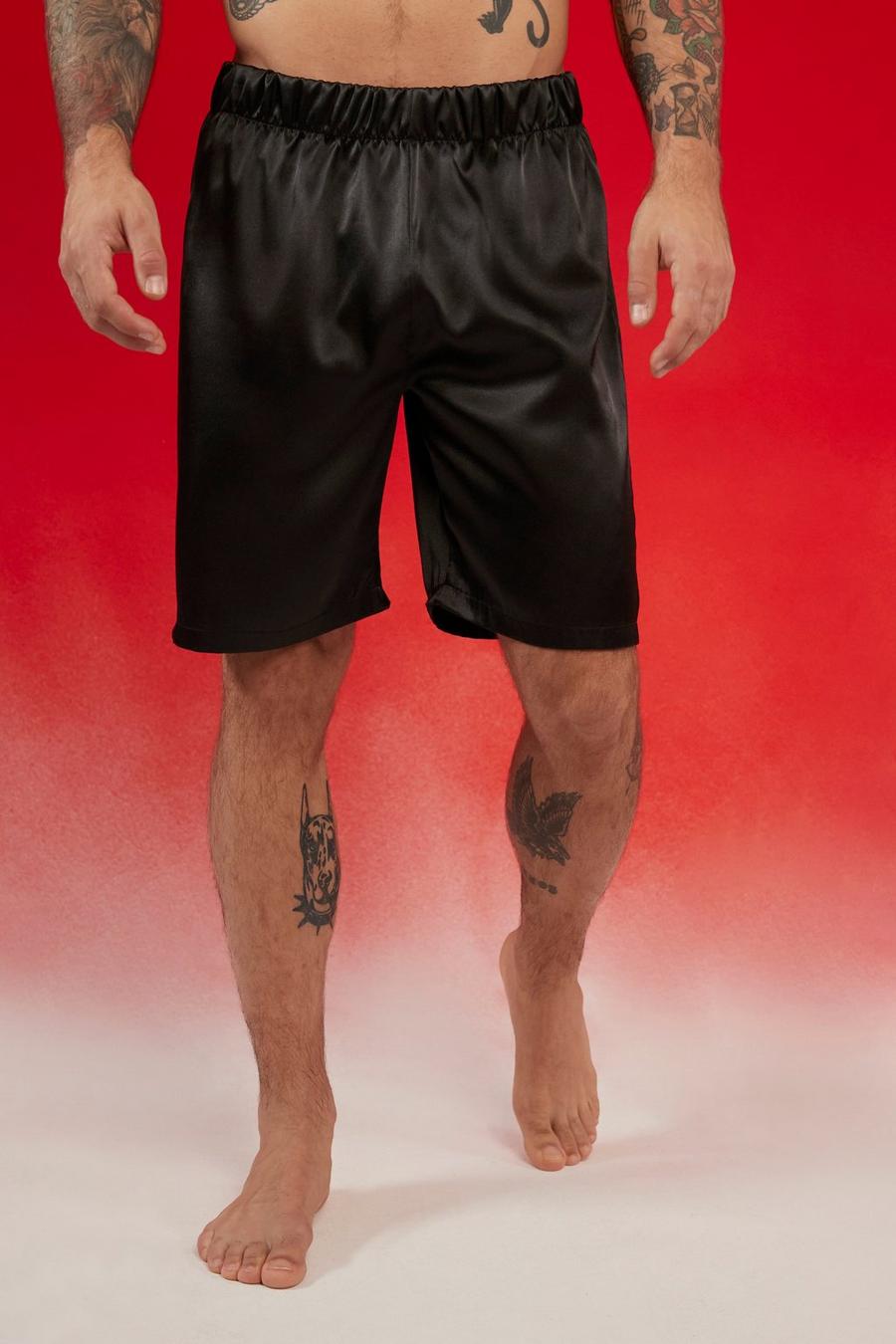Pantaloncini di Loungewear da casa in raso in tinta unita, Black image number 1