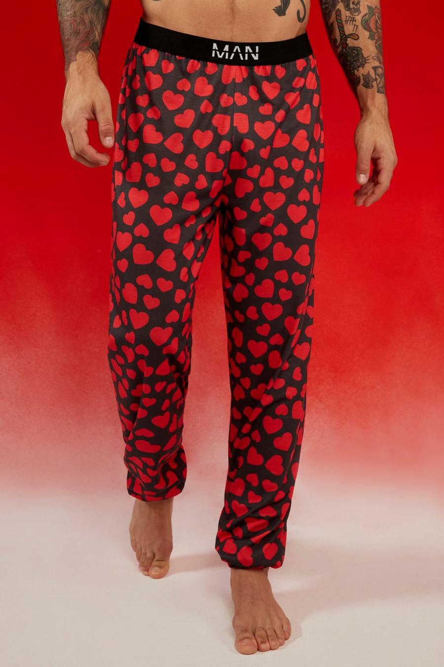 Black Heart Printed Lounge Joggers image number 1
