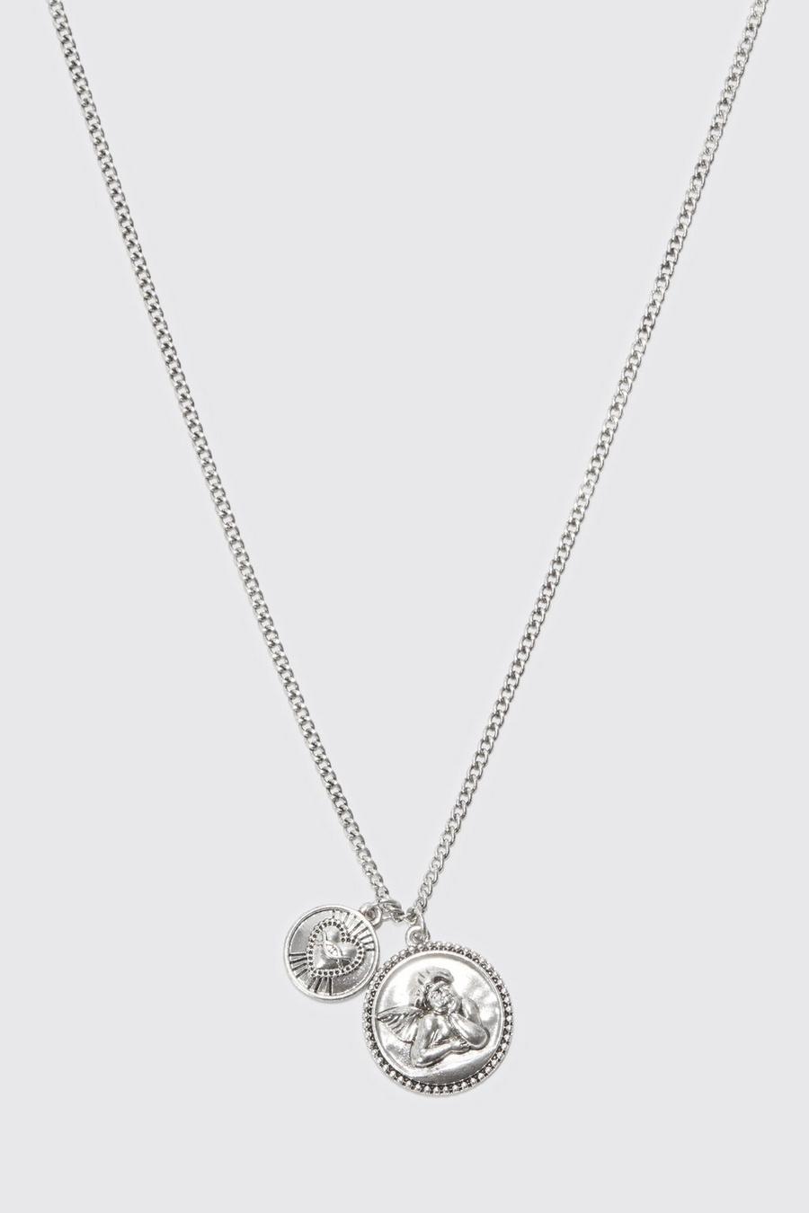 Silver argent Cherub Double Pendant Necklace