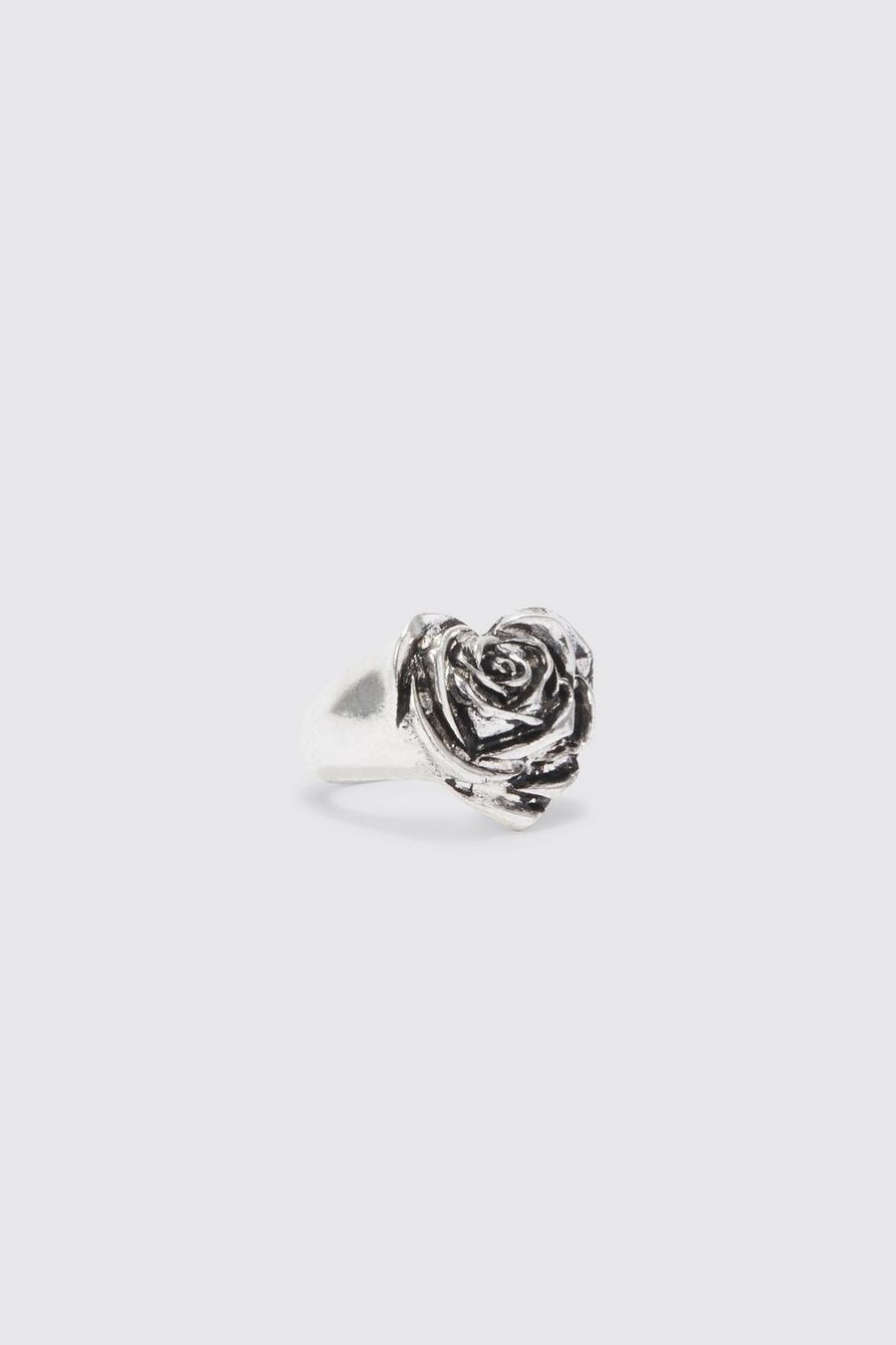 Silver argent Rose Signet Ring In Gift Bag