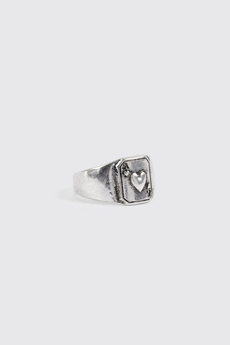 Silver Ace Of Hearts Signet Ring In Gift Bag