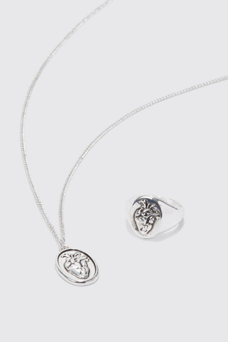 Silver Anatomical Heart Signet Ring In Gift Bag