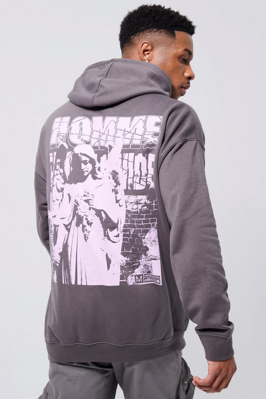 Charcoal gris Oversized Graphic Hoodie     