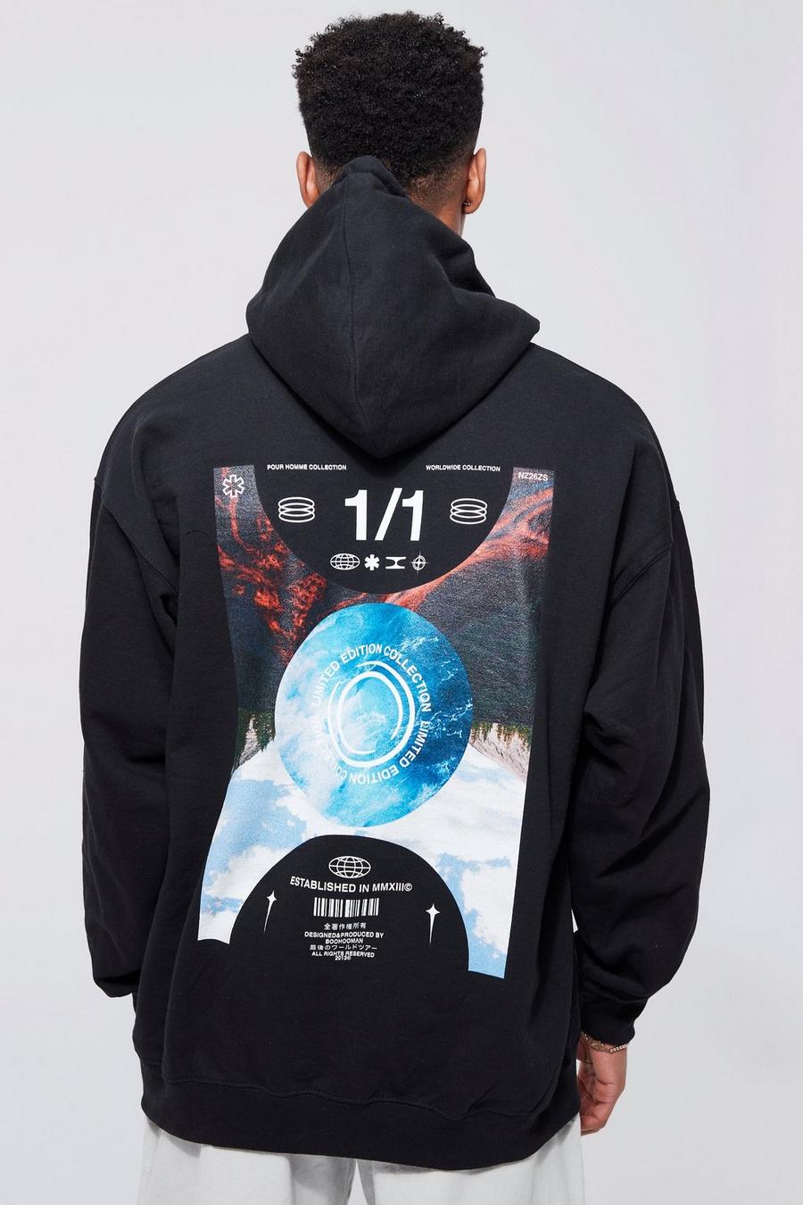 Black Oversized Graphic Hoodie       image number 1