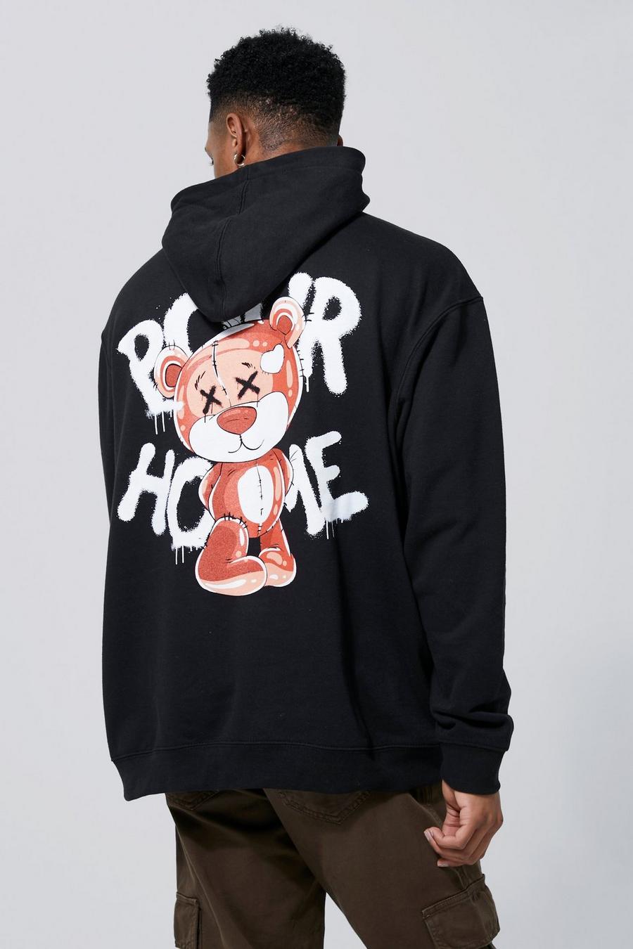 Black Oversized Graphic Hoodie     image number 1