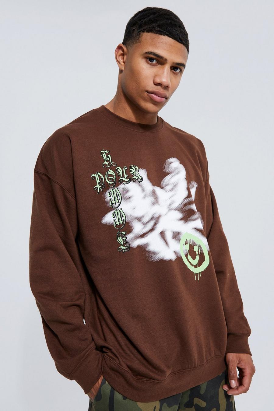 Oversize Sweatshirt mit Print, Chocolate image number 1