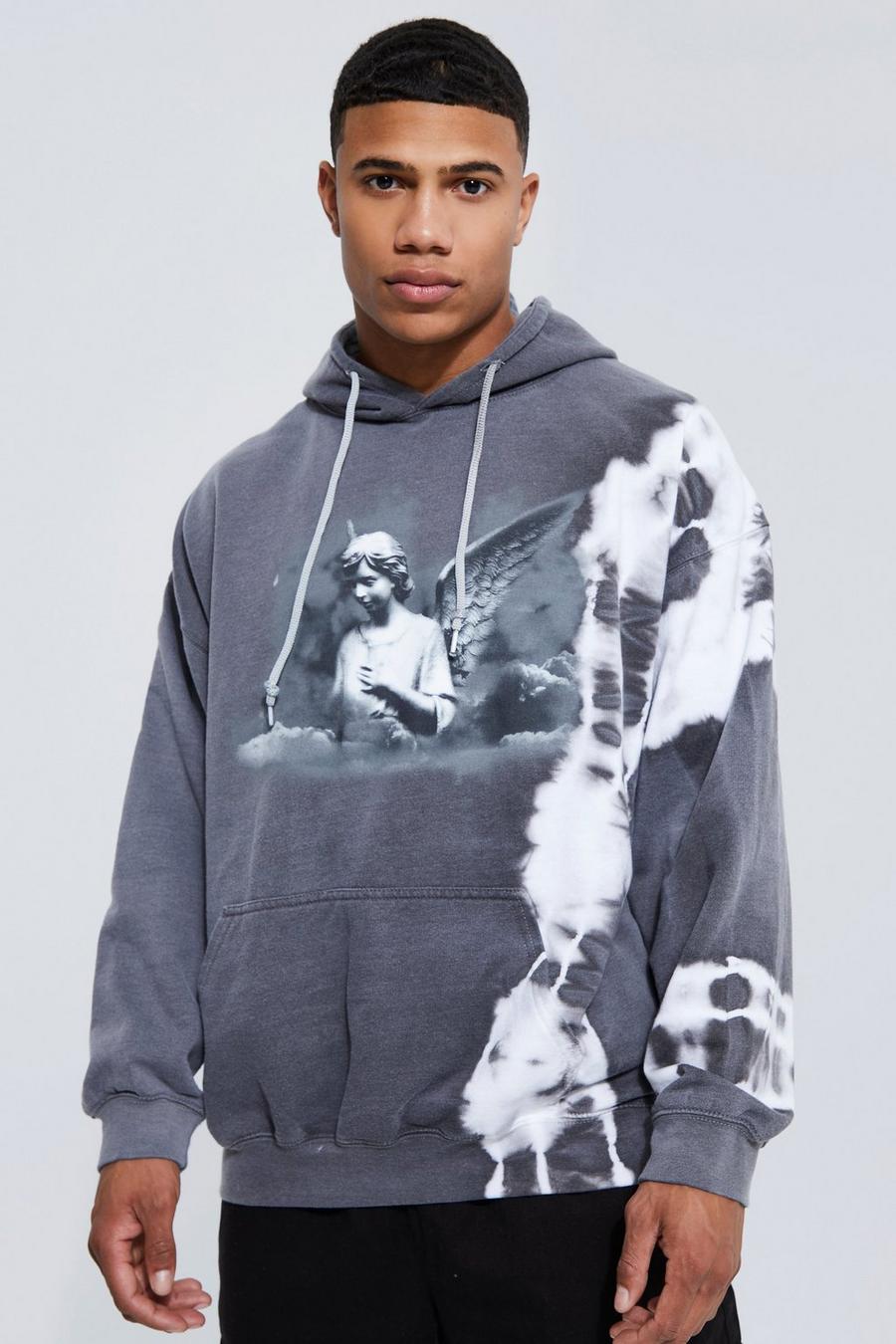 Charcoal Oversized Tie Dye Graphic Hoodie image number 1