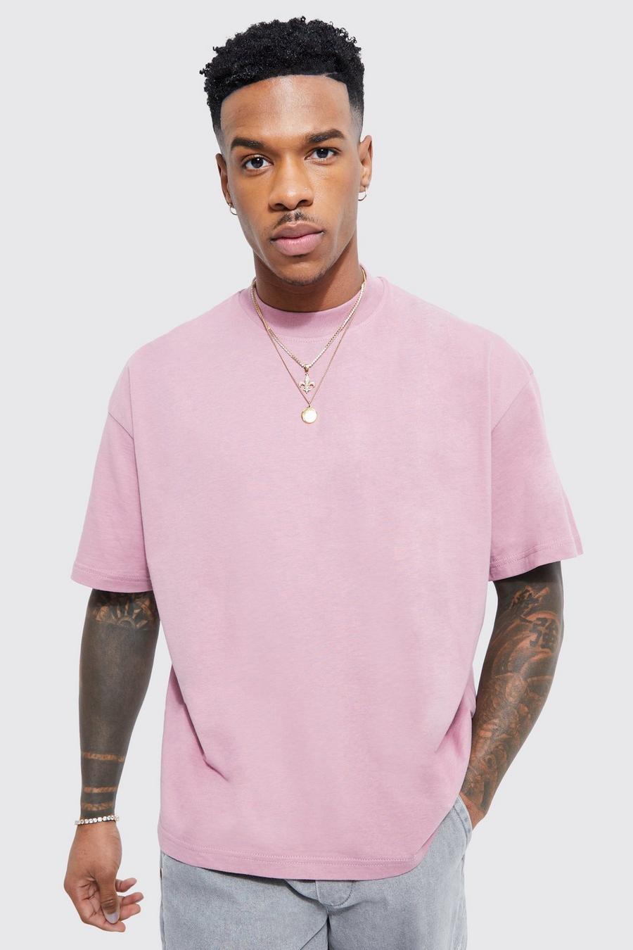 Pink Oversized Extended Neck Boxy T-shirt image number 1