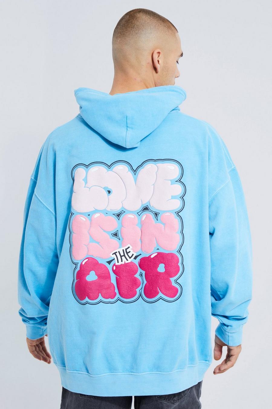 Blue Oversized Washed Bubble Puff Print Hoodie image number 1