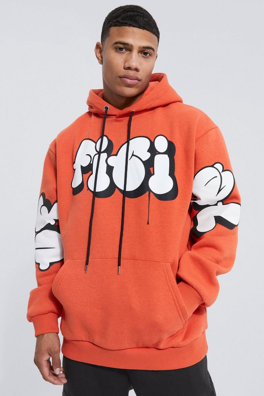 Red Oversized Bubble Print Hoodie image number 1