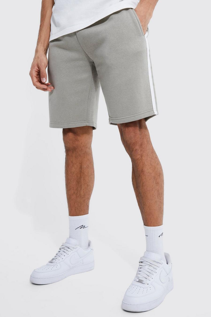 Tall mittellange Jersey-Shorts mit Sport-Streifen, Grey gris