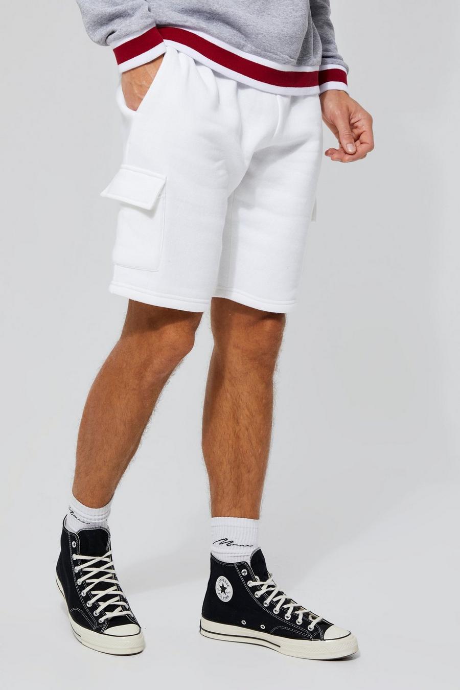 White Tall Extended Drawcords Cargo Jersey Short  image number 1