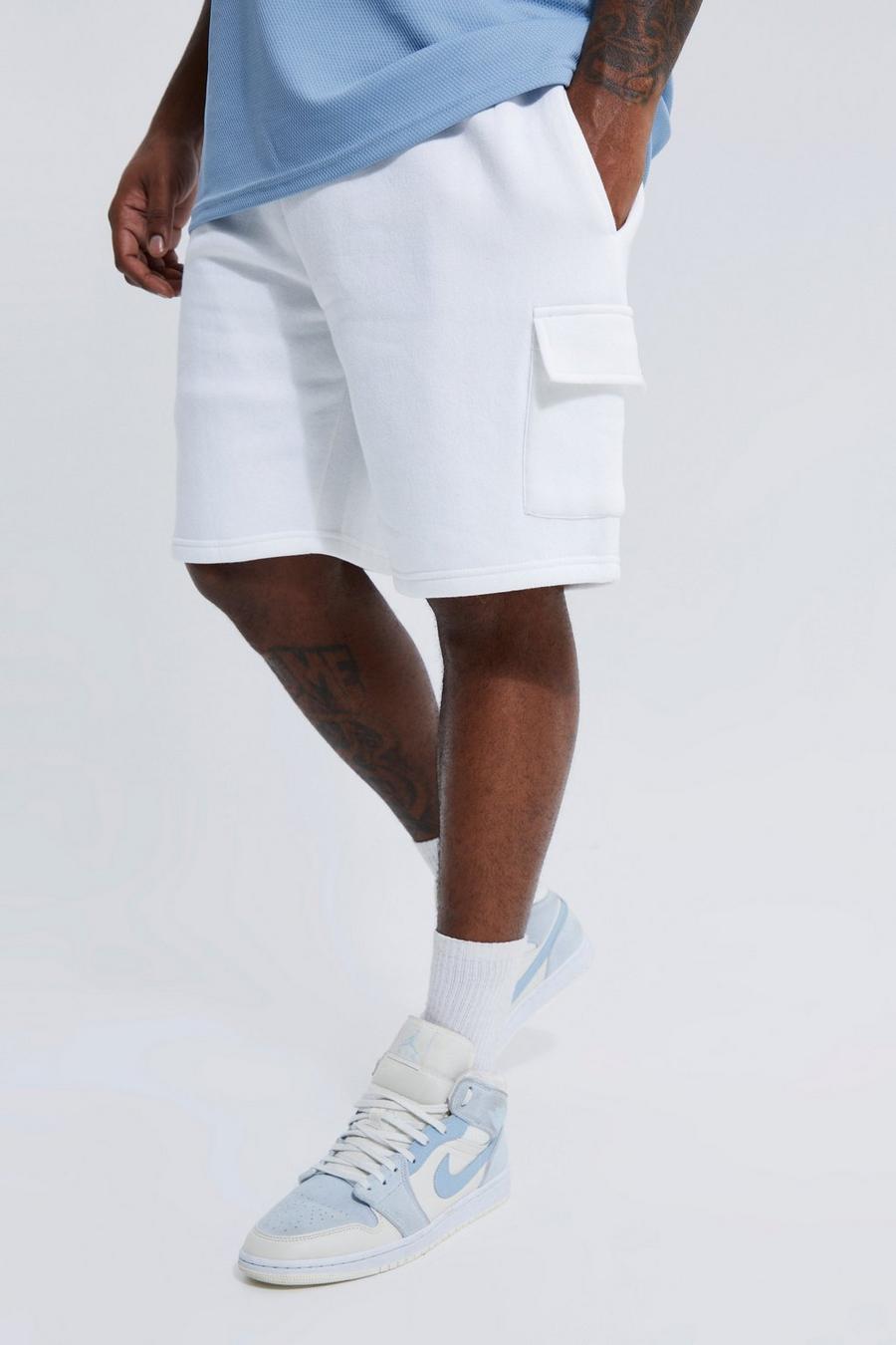 Plus Cargo Jersey-Shorts mit Kordelzug, White image number 1