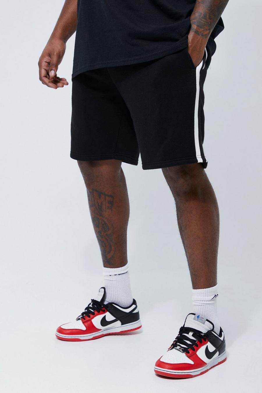 Black negro Plus Mid Length Jersey Short With Sports Tape