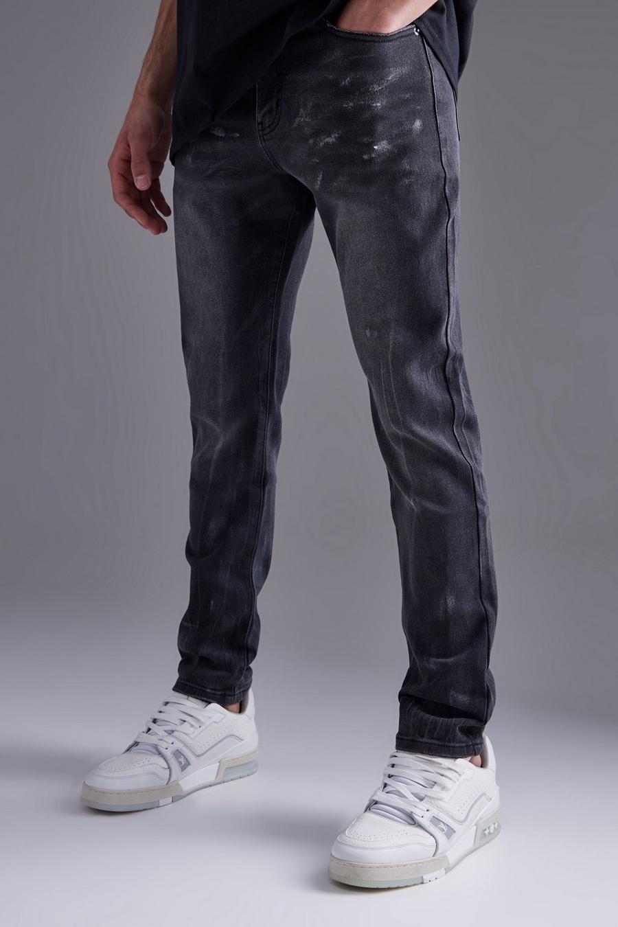 Washed black Skinny Stretch Jeans With Metallic Wiskering