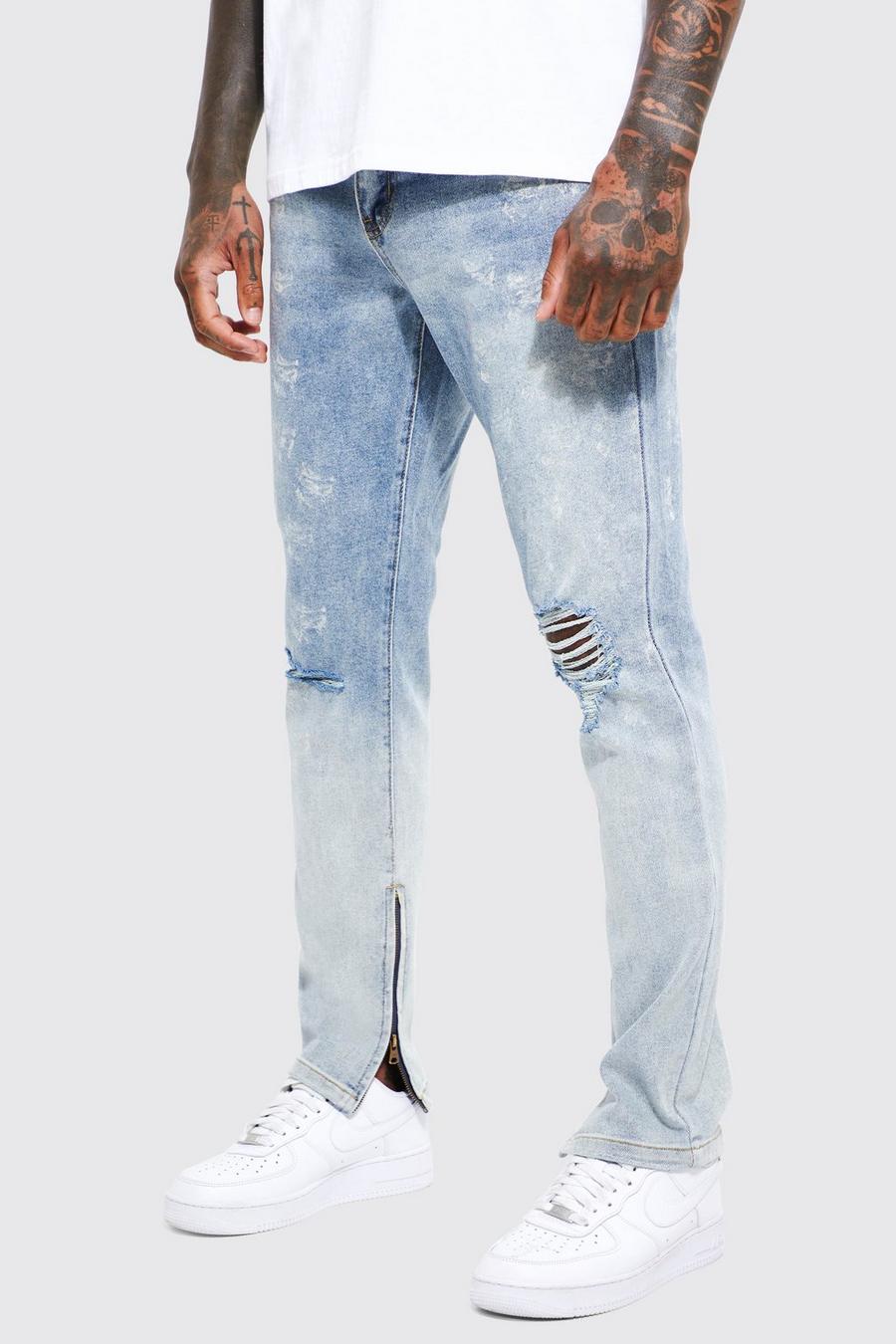 Light blue Skinny Stretch Bleach Splatter Ripped Jeans image number 1