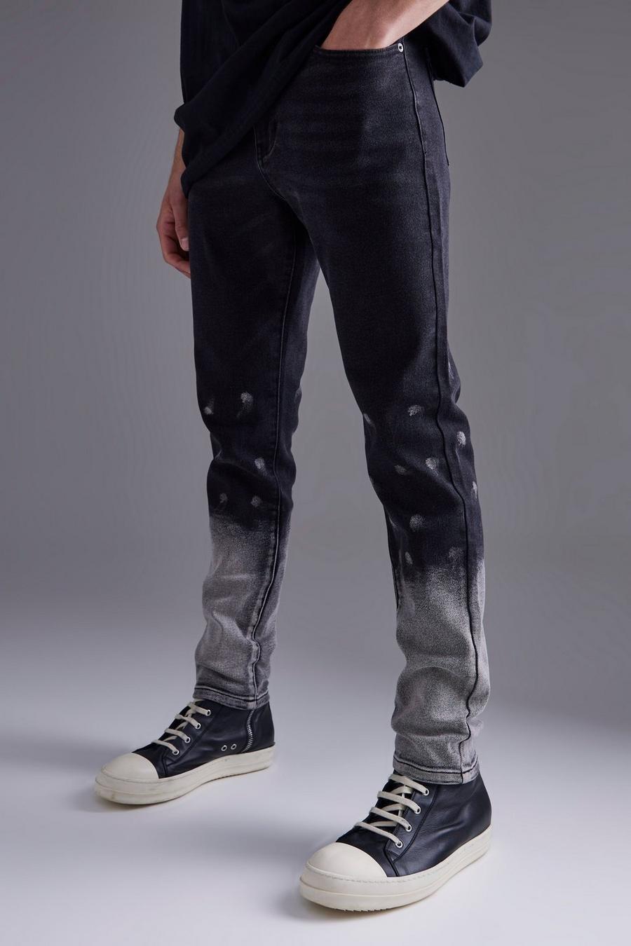 Washed black Stentvättade skinny jeans med stretch image number 1