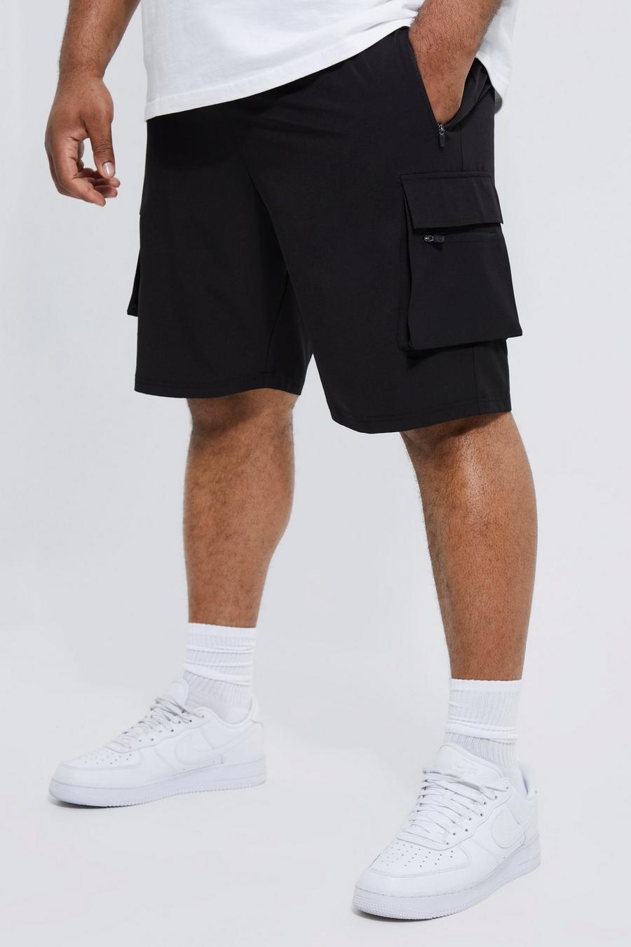 Pantalón corto Plus cargo elástico en 4 direcciones con cintura elástica, Black