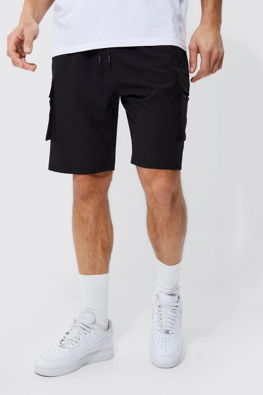 Black Tall Stretchiga shorts med elastisk midja och fickor image number 1