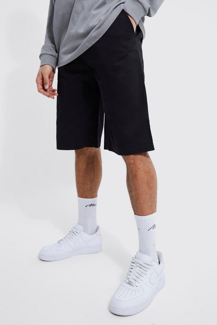 Black Tall Relaxed Fit Longline Twill Short image number 1