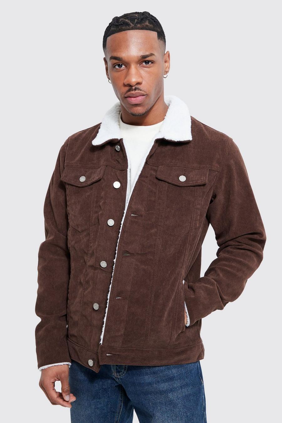 Chocolate brown Corduroy Jacket With Borg Collar image number 1
