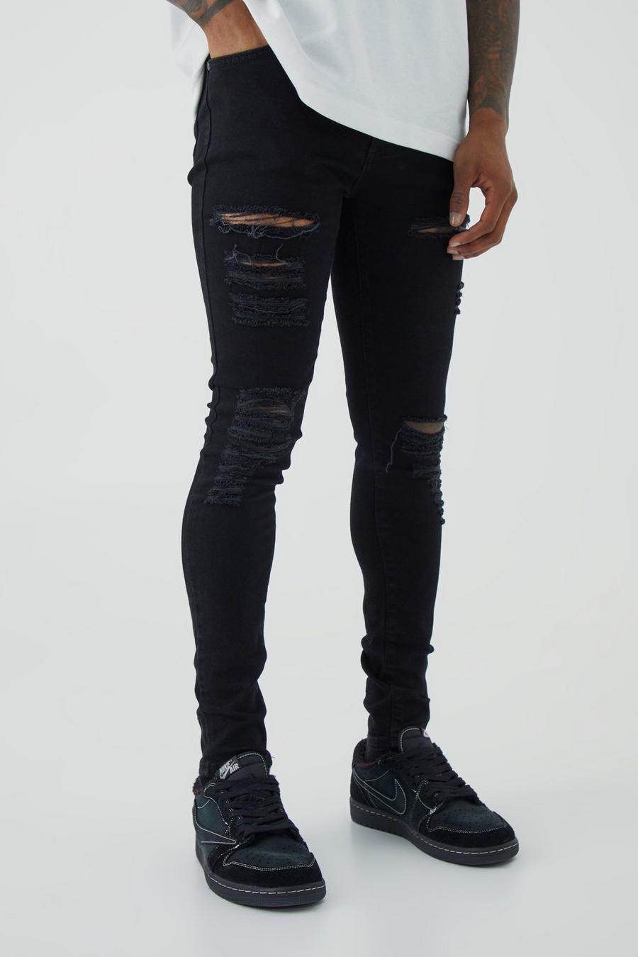 Super Skinny Jeans With All Over Rips, True black