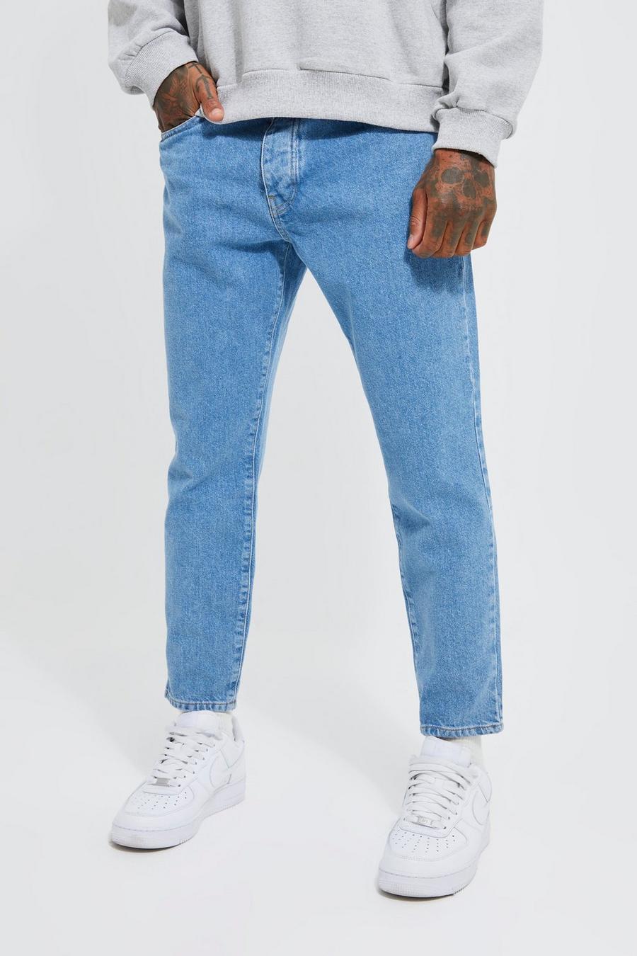 Light blue Jeans i rigid denim med avsmalnande ben image number 1