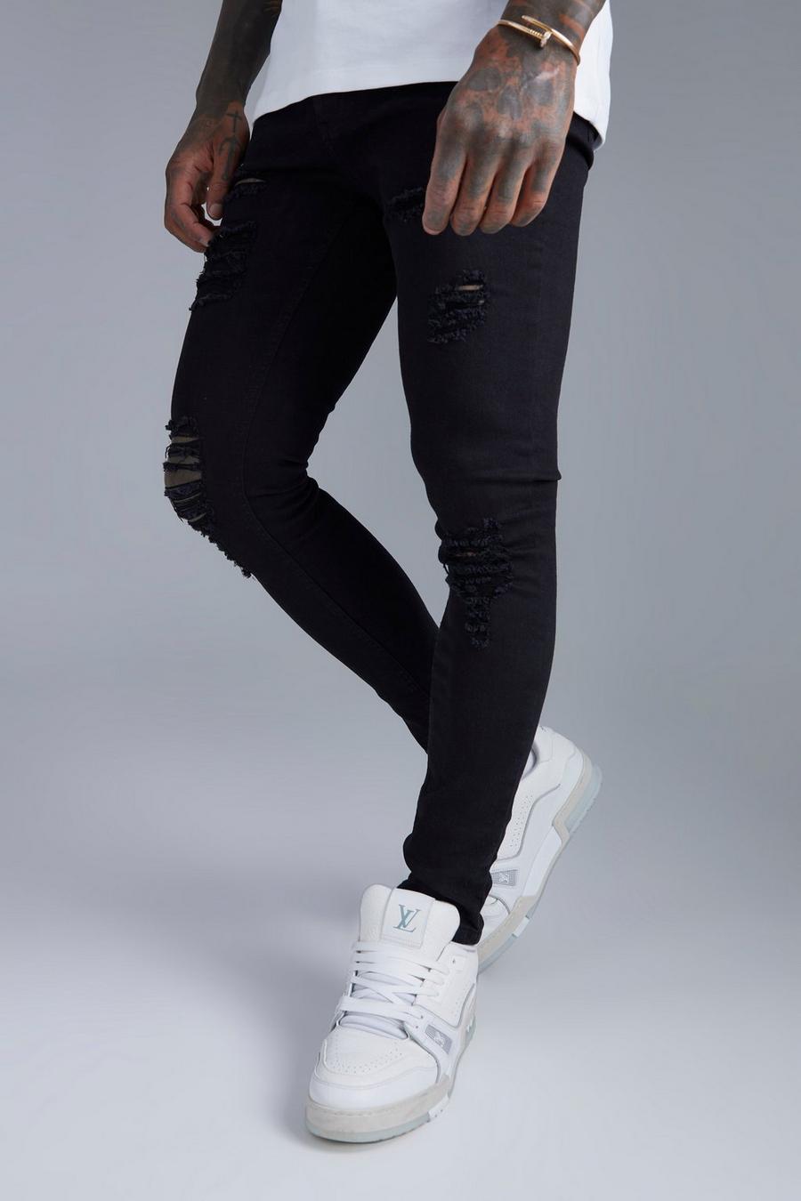 Black Super Skinny Jeans With All Over Rips
