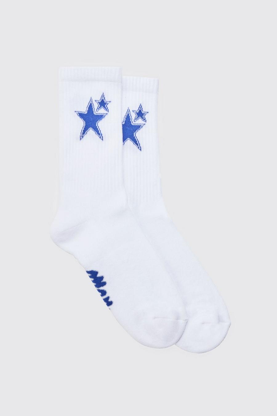 Star Intarsia Sports Socks, White bianco image number 1