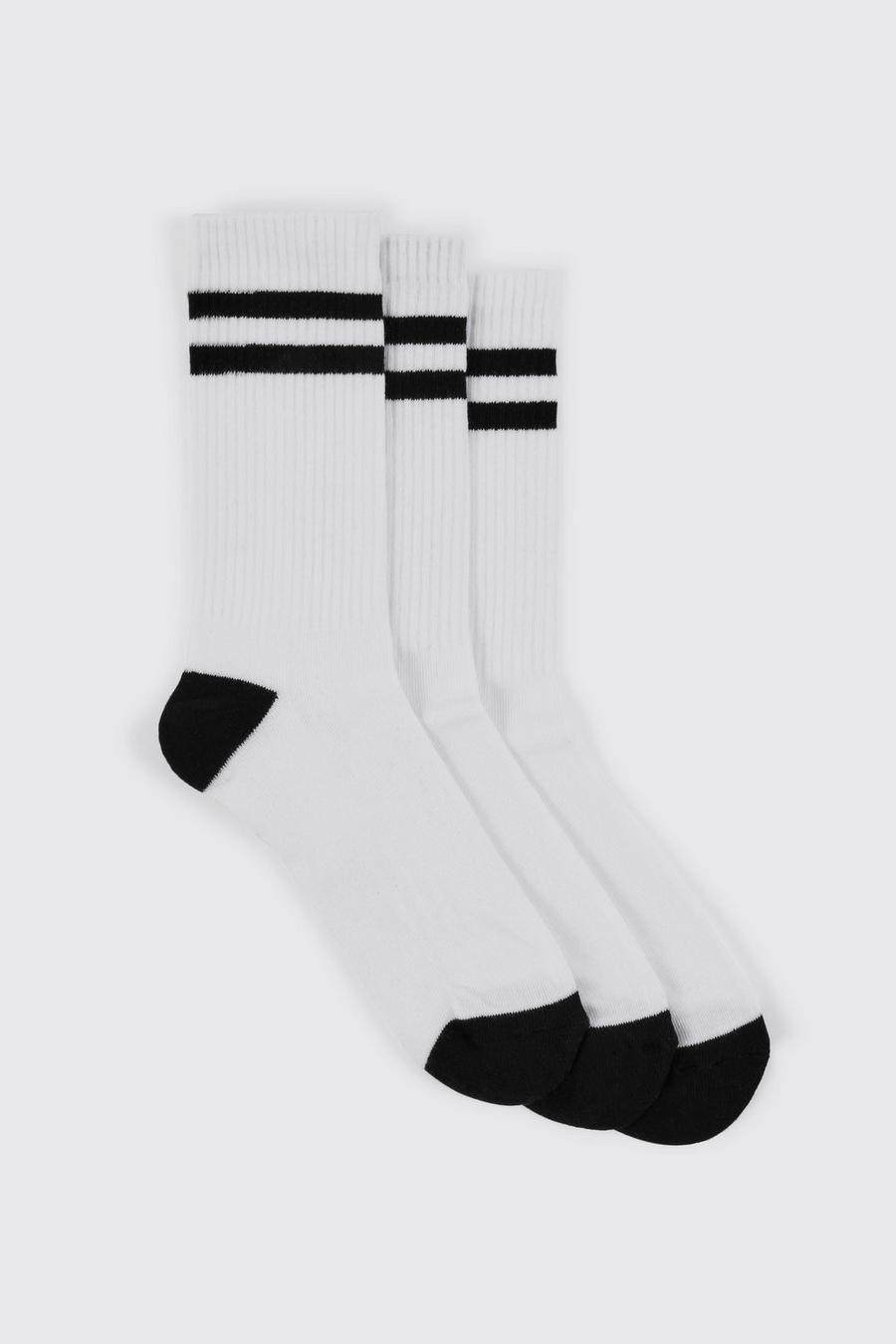 White weiß 3 Pack Sports Stripe Socks