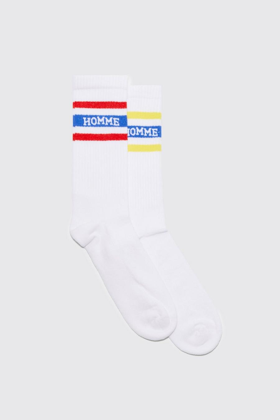 White 2 Pack Homme Sports Stripe Socks image number 1