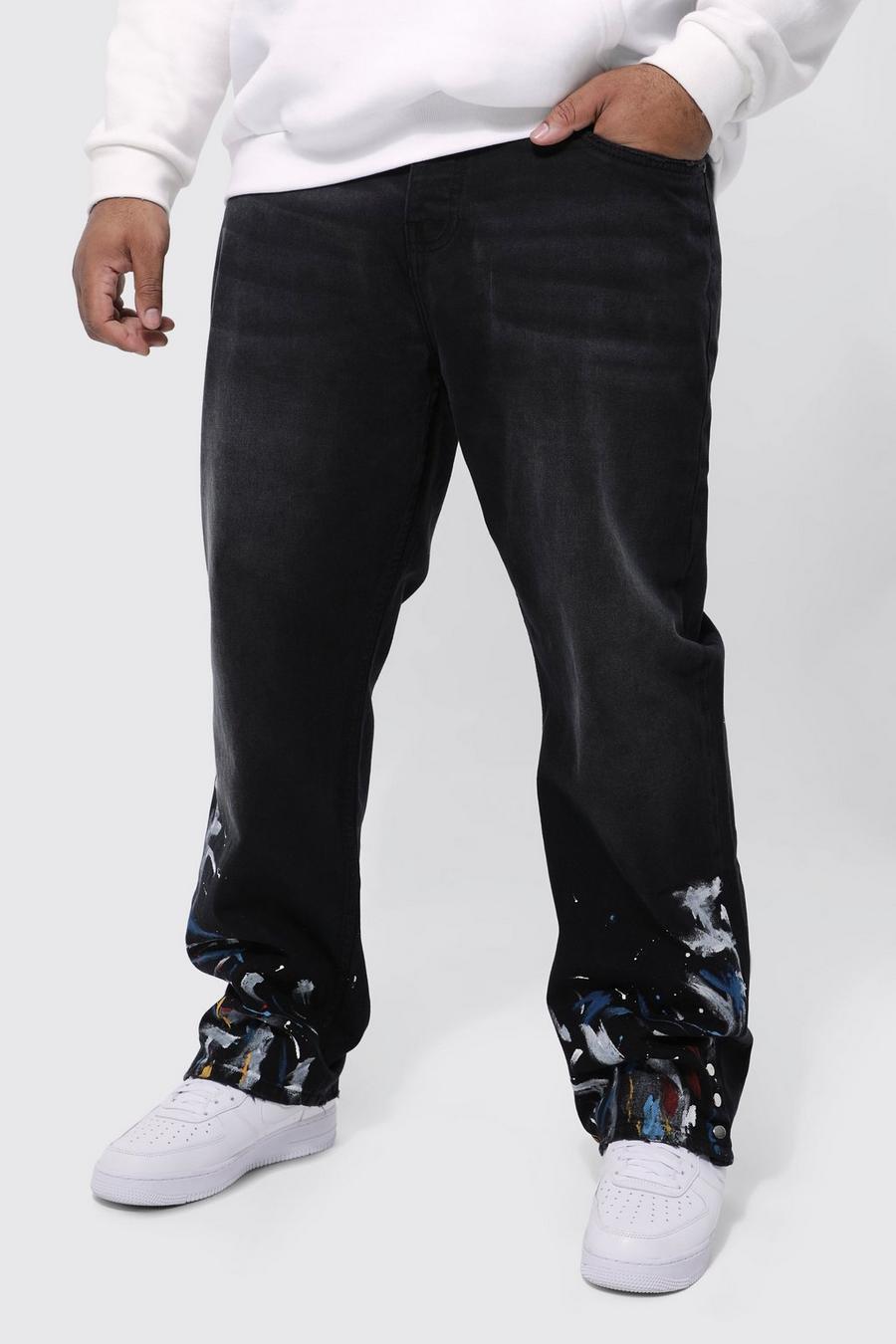 Black svart Plus Raka jeans med färgstänk