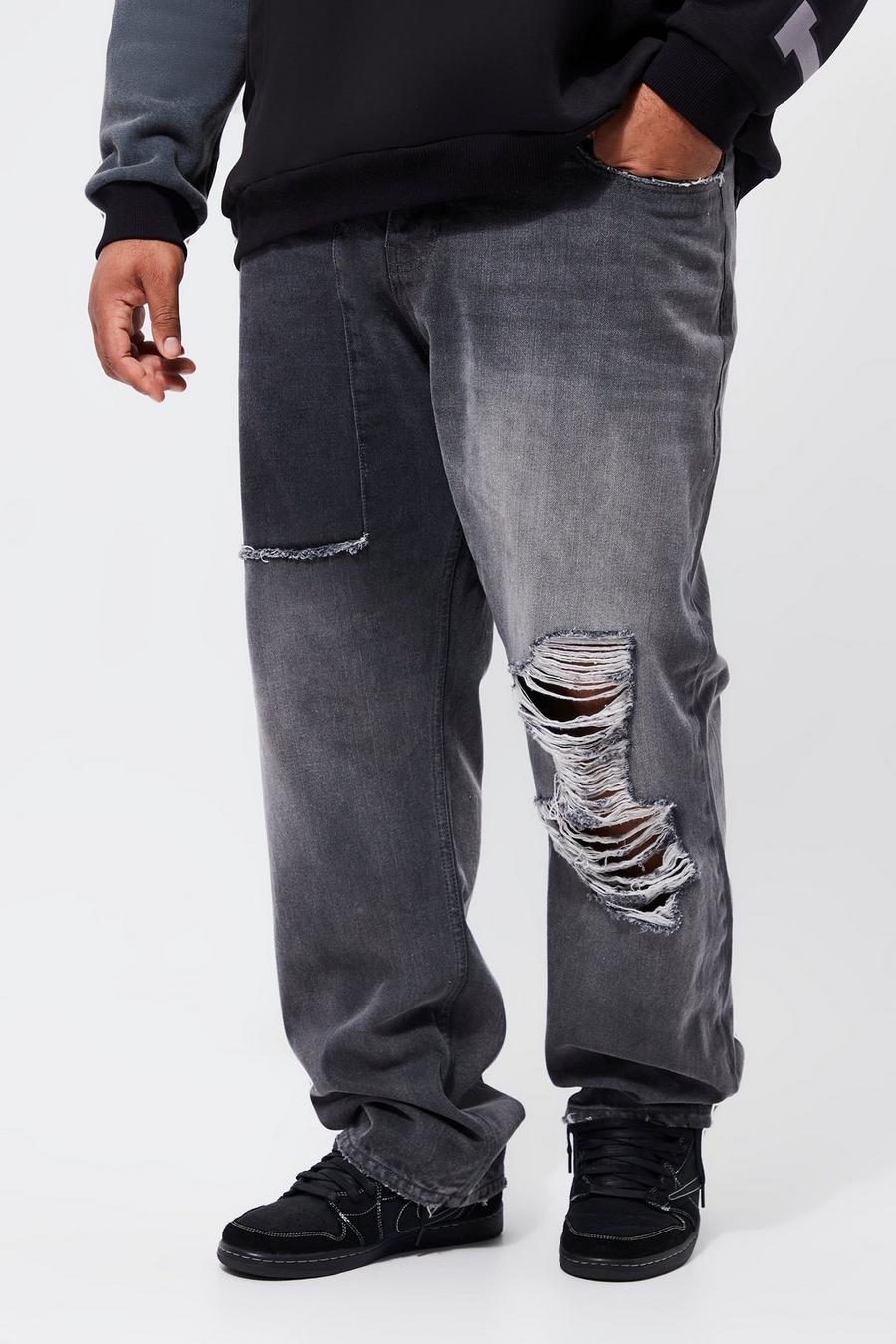 Charcoal Plus Straight Fit Ripped Knee Jean  image number 1