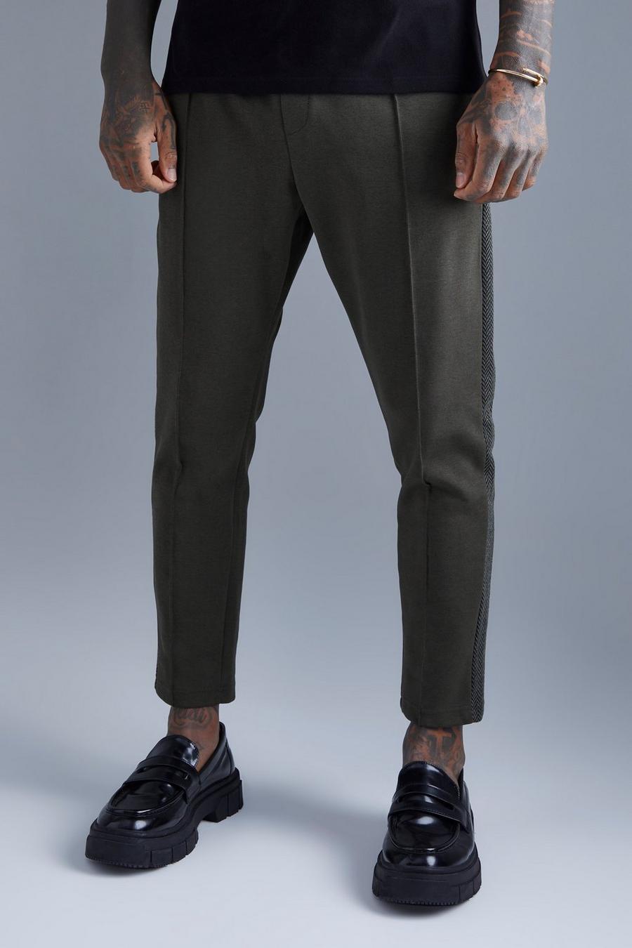 Pantalón deportivo ajustado con panel lateral y alforza, Khaki caqui