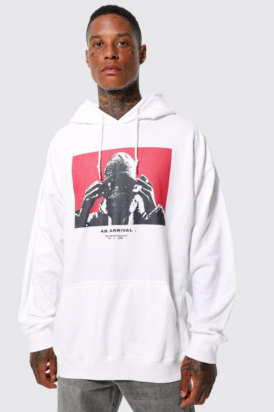 White Oversized hoodie med screentryck image number 1