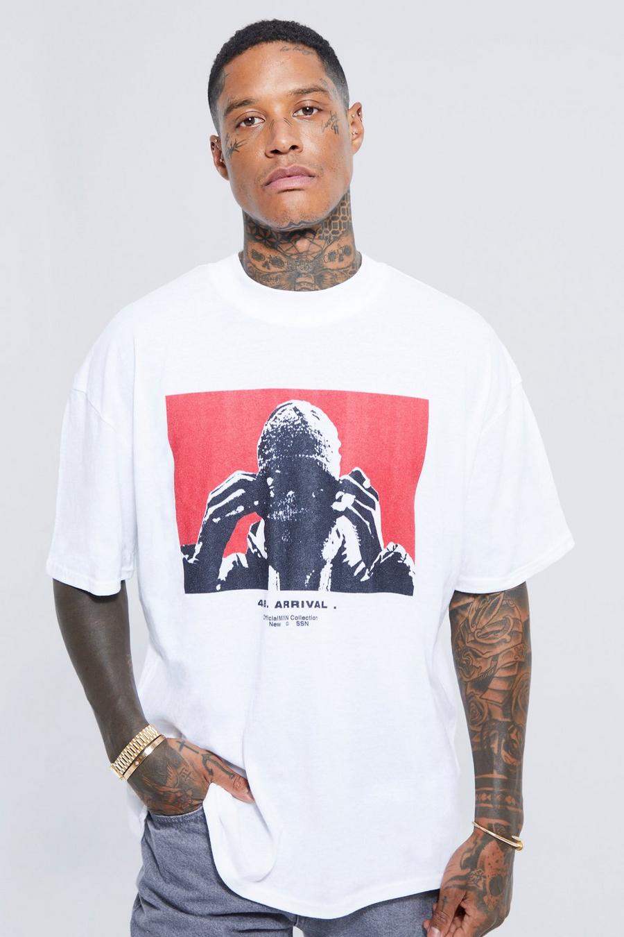 White Oversized Extended Neck Screen Print T-shirt image number 1
