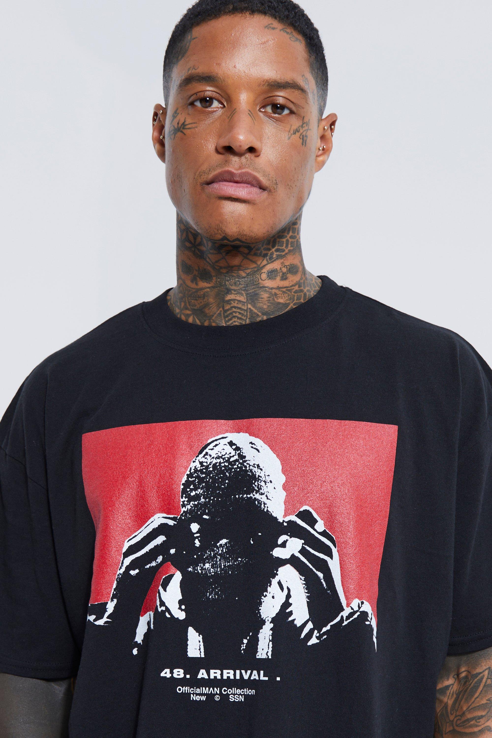 Oversized Extended Neck Screen Print T-shirt