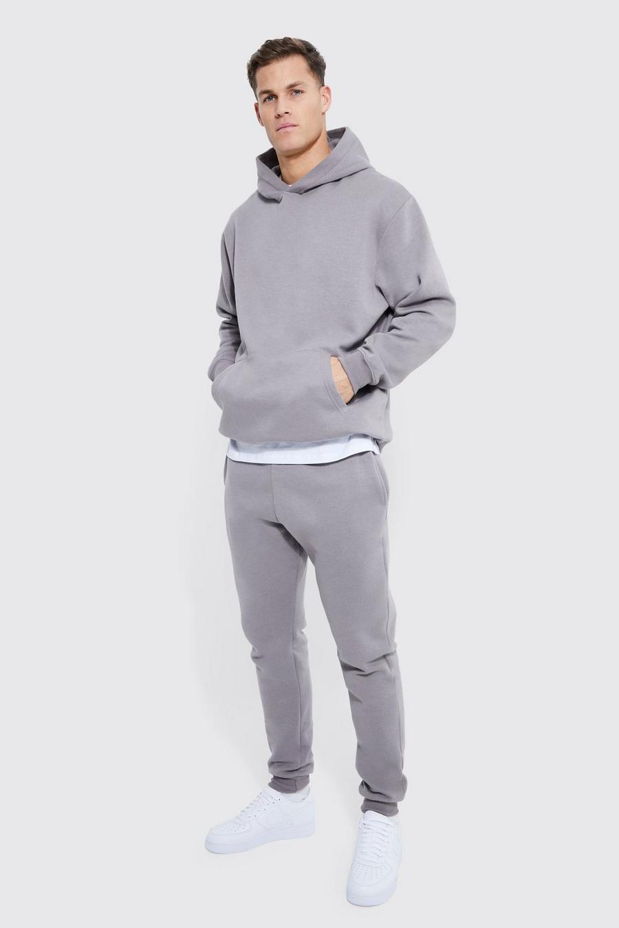 Charcoal grey Tall Lightweight Oversized Hooded Tracksuit image number 1