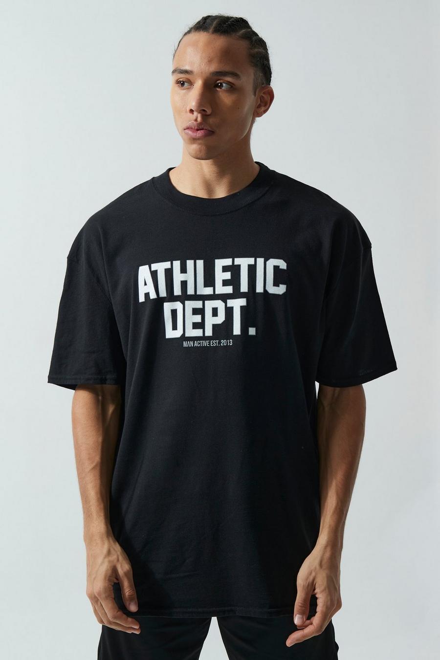 Man Active Oversize T-Shirt mit Athletic Print, Black schwarz image number 1